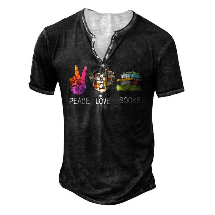 Peace Love Books Book Graphic Tee Reading Lover Men's Henley T-Shirt