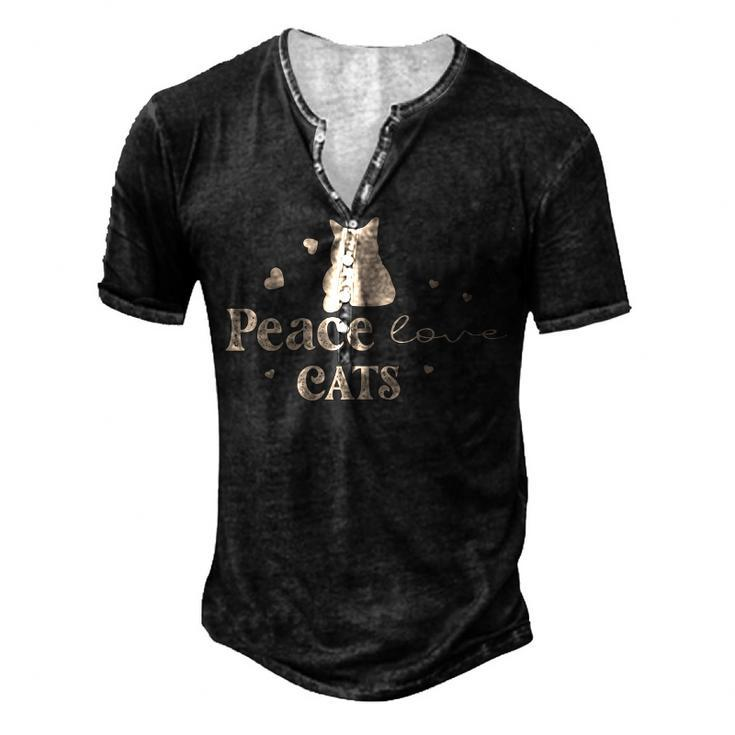 Peace Love Cats  Animal Lover  Gift For Cat Lover Men's Henley Button-Down 3D Print T-shirt