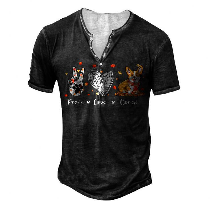 Peace Love Corgi Funny Corgi Dog Lover Pumpkin Fall Season Men's Henley Button-Down 3D Print T-shirt