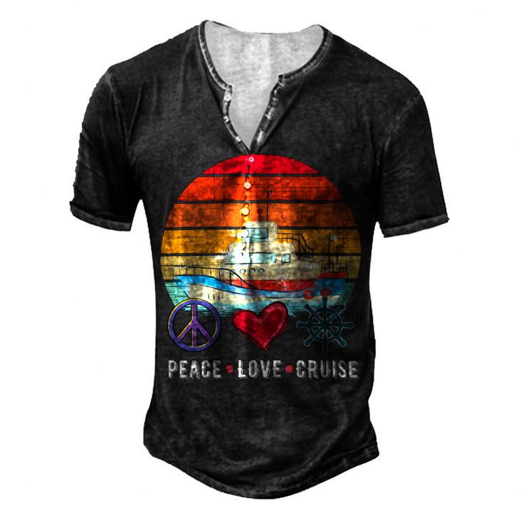 Peace Love Cruising Family Cruise Vacation Matching Gift V2 Men's Henley Button-Down 3D Print T-shirt