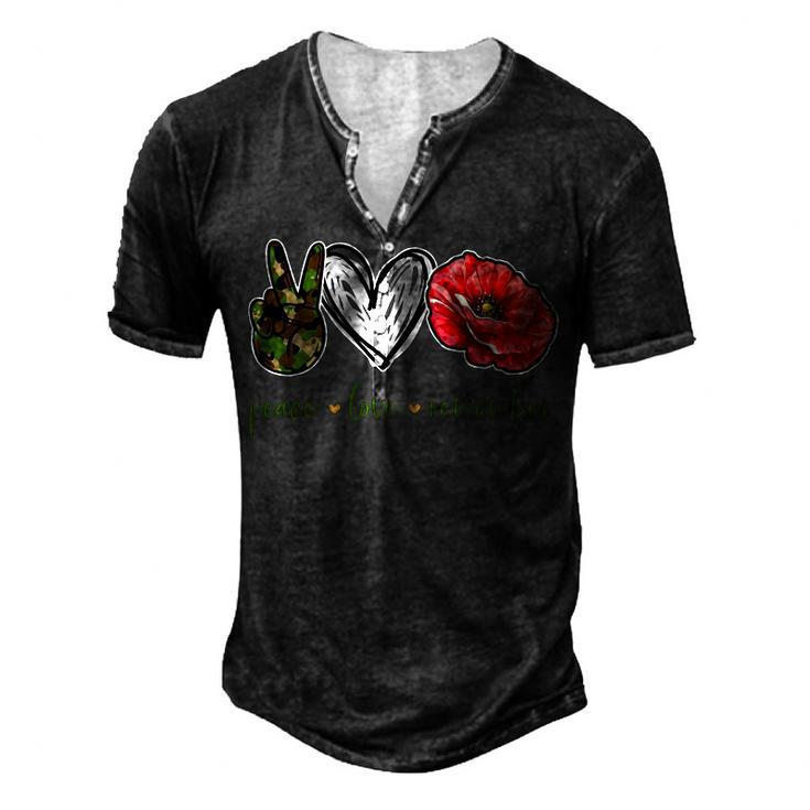 Peace Love Remember Red Poppy Flower Soldier Veteran Day T-Shirt Men's Henley Button-Down 3D Print T-shirt