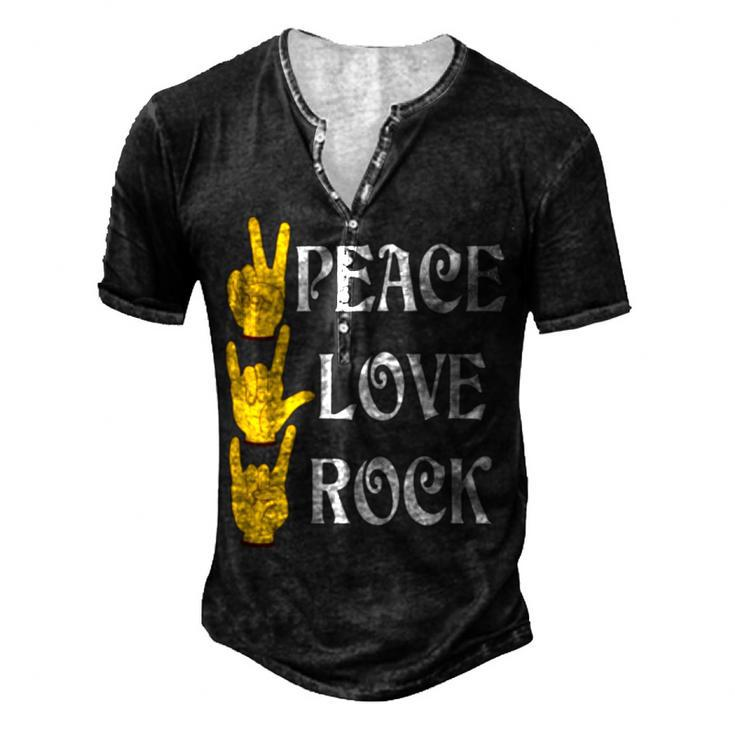 Peace Love Rock  V3 Men's Henley Button-Down 3D Print T-shirt