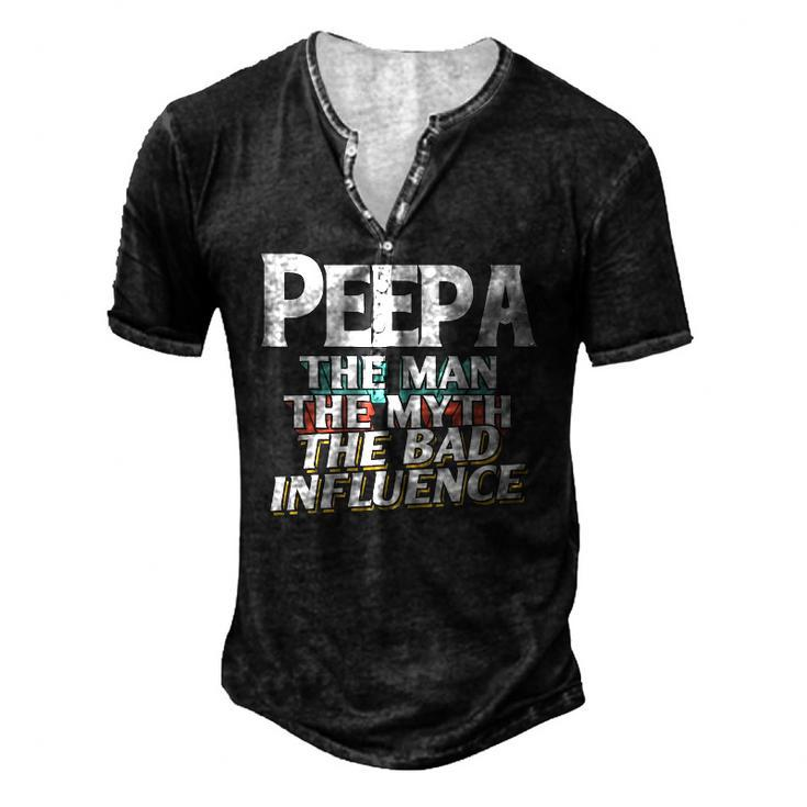 Mens Peepa For The Man Myth Bad Influence Grandpa Men's Henley T-Shirt