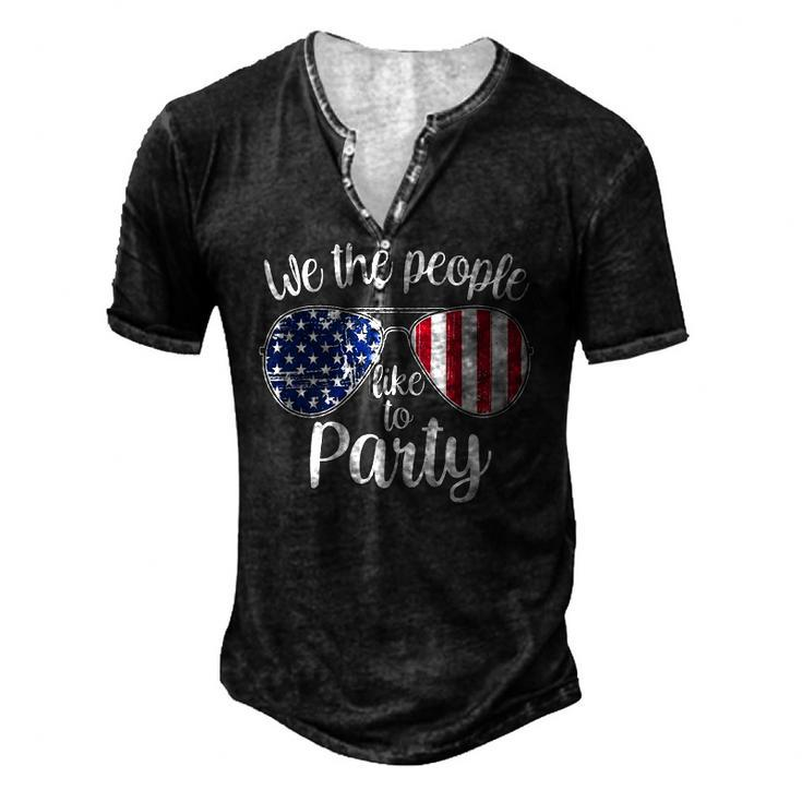 Womens We The People Like To Party American Flag Sunglasses Vintage Men's Henley T-Shirt