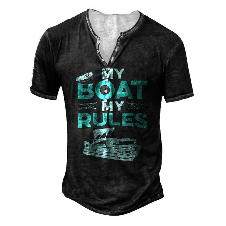 Pontoon Boat Captain My Boat My Rules Fathers Day Men's Henley T-Shirt