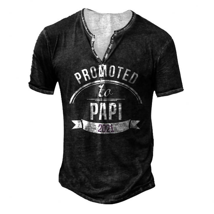 Promoted To Papi Est 2021 First Time Dad Fathers Day Men's Henley T-Shirt