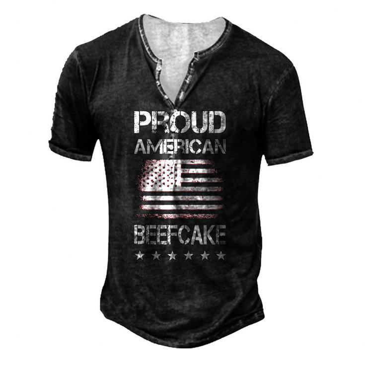 Proud American Beefcake Fourth Of July Patriotic Flag Men's Henley T-Shirt