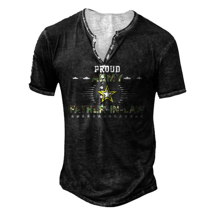 Mens Proud Army Father-In-Law Camouflage Graphics Army Men's Henley T-Shirt