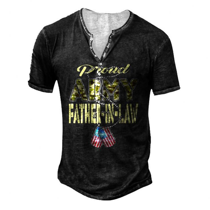 Proud Army Father-In-Law Us Flag Dog Tag Military Dad-In-Law Men's Henley T-Shirt