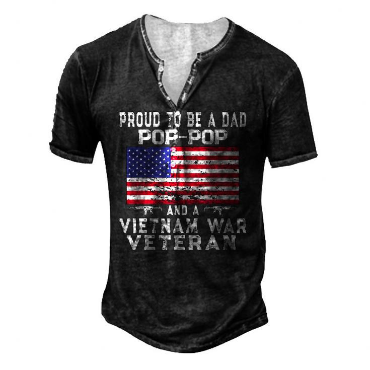 Mens Proud Dad Pop-Pop Vietnam War Veteran Retro Us Flag Grandpa Men's Henley T-Shirt