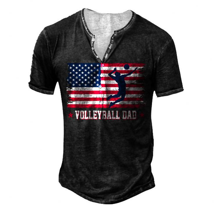 Mens Proud Volleyball Dad American Flag 4Th Of July Freedom Men's Henley T-Shirt