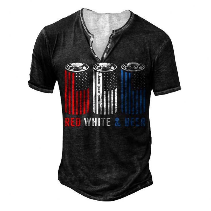 Womens Red White & Beer 4Th Of July Wine Red White Blue Beer Men's Henley T-Shirt