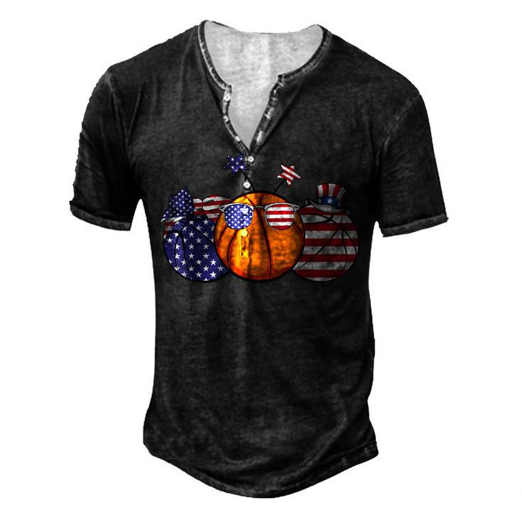 Red White Blue Basketball Lover Patriotic 4Th Of July Men's Henley T-Shirt
