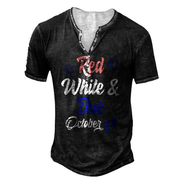Red White Due October 4Th Of July Pregnancy Announcement Men's Henley T-Shirt