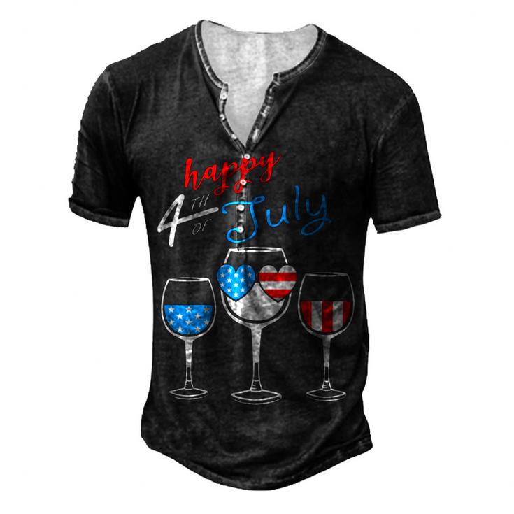 Red Wine  Blue  4Th Of July  Wine Red  White Blue Wine Glasses V4 Men's Henley Button-Down 3D Print T-shirt