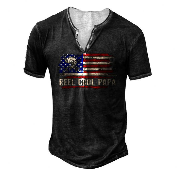 Reel Cool Papa American Usa Flag Fishingfish Men's Henley T-Shirt