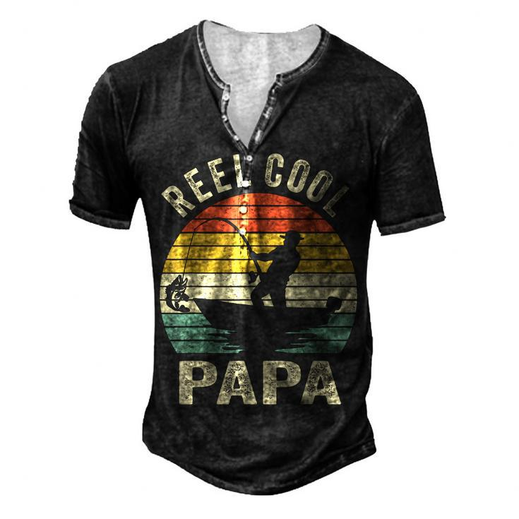 Reel Cool Papa Fishing Dad Fathers Day Fisherman Fish Men's Henley T-Shirt