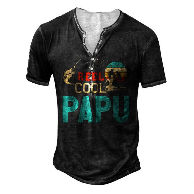 Reel Cool Papu Vintage Fishing Rod Fisherman Papu Men's Henley T-Shirt