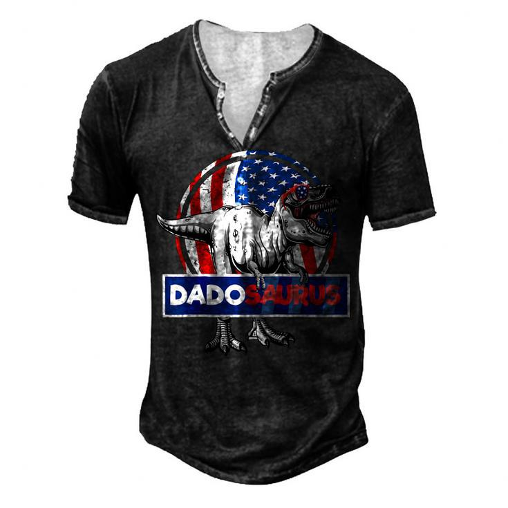 Retro Patriotic Dinosaur T Rex Dad Fathers Day 4Th Of July Men's Henley T-Shirt