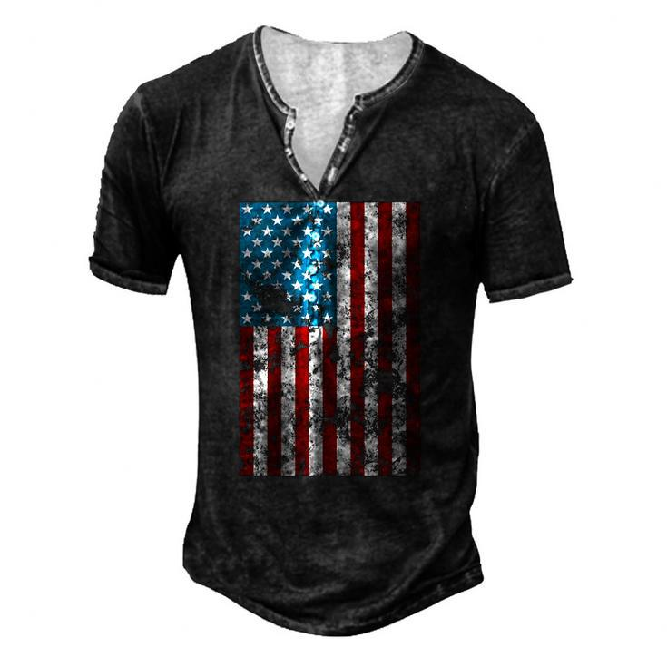 Retro Style 4Th July Usa Patriotic Distressed America Flag Men's Henley T-Shirt