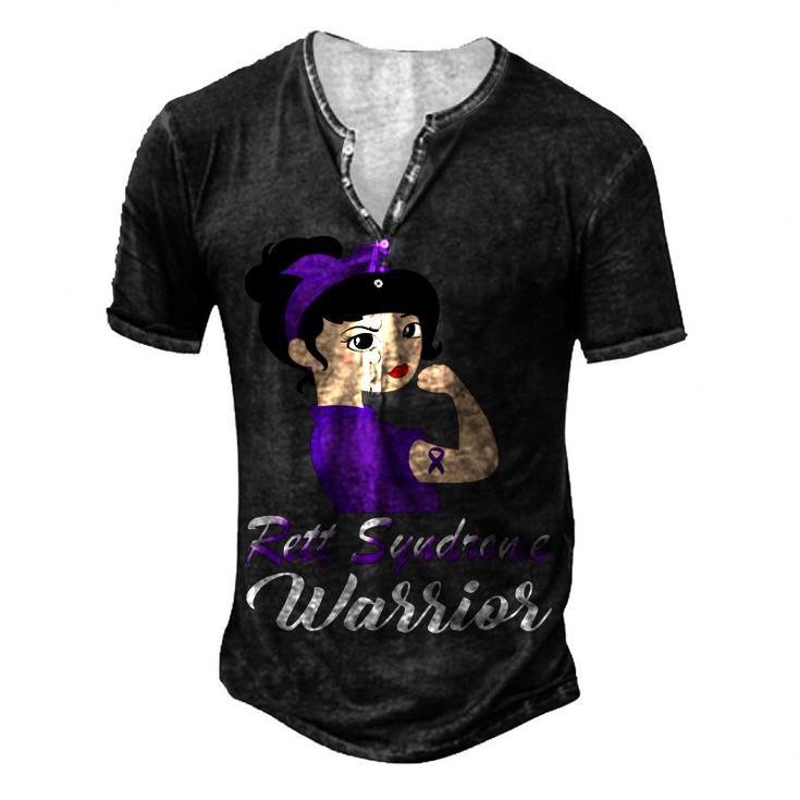 Rett Syndrome Warrior  Purple Women  Purple Ribbon  Rett Syndrome  Rett Syndrome Awareness Men's Henley Button-Down 3D Print T-shirt