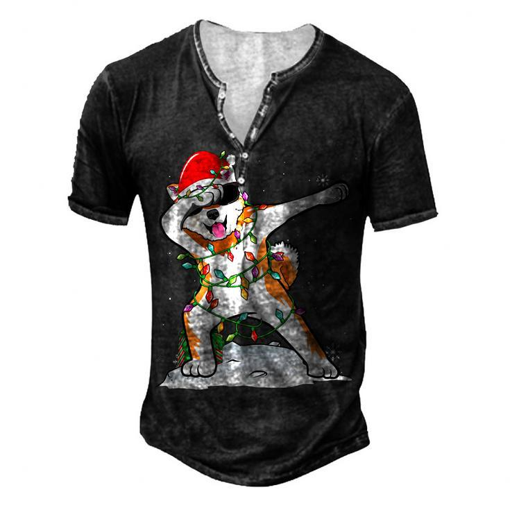 Santa Dabbing Akita Inu Christmas Lights Xmas T-Shirt Men's Henley T-Shirt