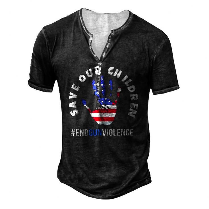 Save Our Children End Gun Violence American Flag Handprint Men's Henley T-Shirt
