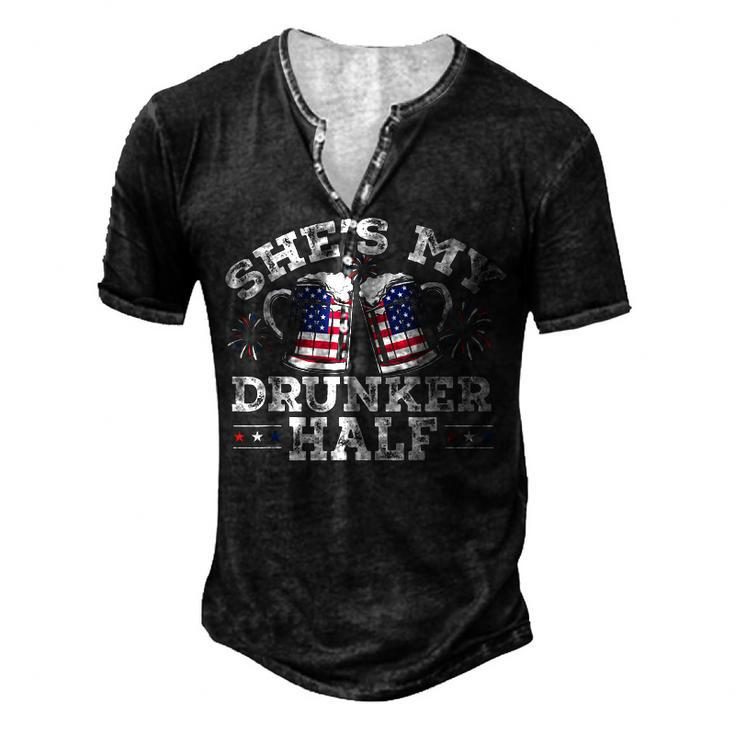 Shes My Drunker Half Beer Couple Matching 4Th Of July Men's Henley T-Shirt