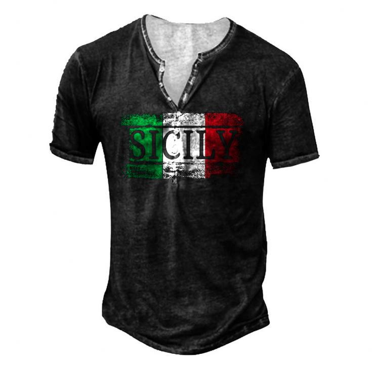 Sicilian Italian Italy Flag I Vintage Sicily Vacation Travel Men's Henley T-Shirt