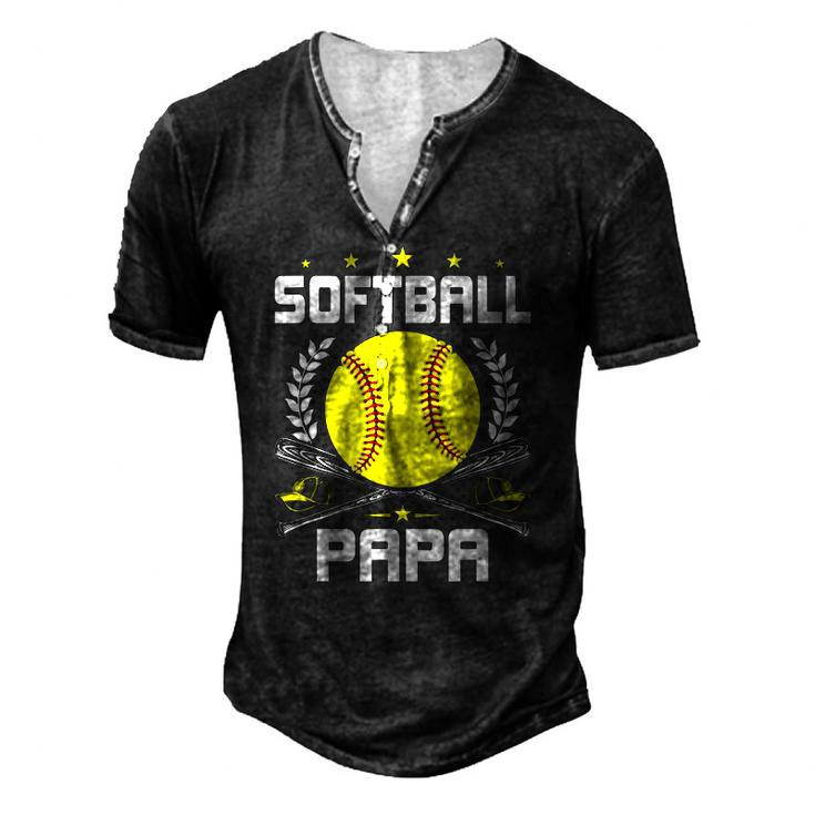 Softball Papa Baseball Lover Dad Men's Henley T-Shirt