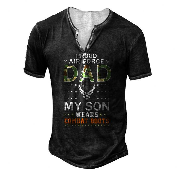 Mens My Son Wear Combat Boots-Proud Air Force Dad Camouflage Army Men's Henley T-Shirt