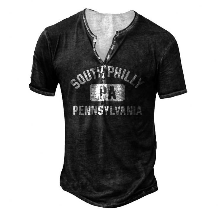 South Philly Philadelphia Pa Gym Style Distress White Print Men's Henley T-Shirt