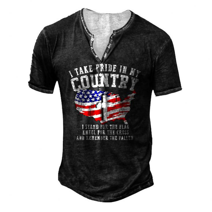 Womens Stand For The Flag Kneel For The Cross Patriotic 4Th Of July V-Neck Men's Henley T-Shirt