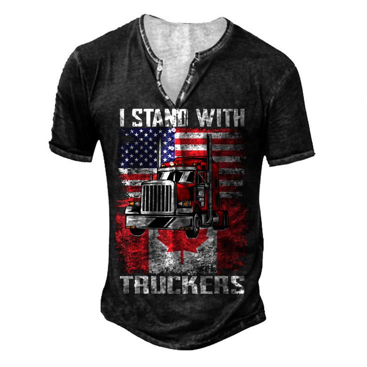 I Stand With Truckers Truck Driver Freedom Convoy Support Men's Henley T-Shirt