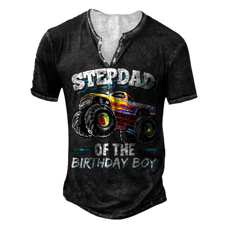 Stepdad Of The Birthday Boy Matching Family Monster Truck Men's Henley T-Shirt