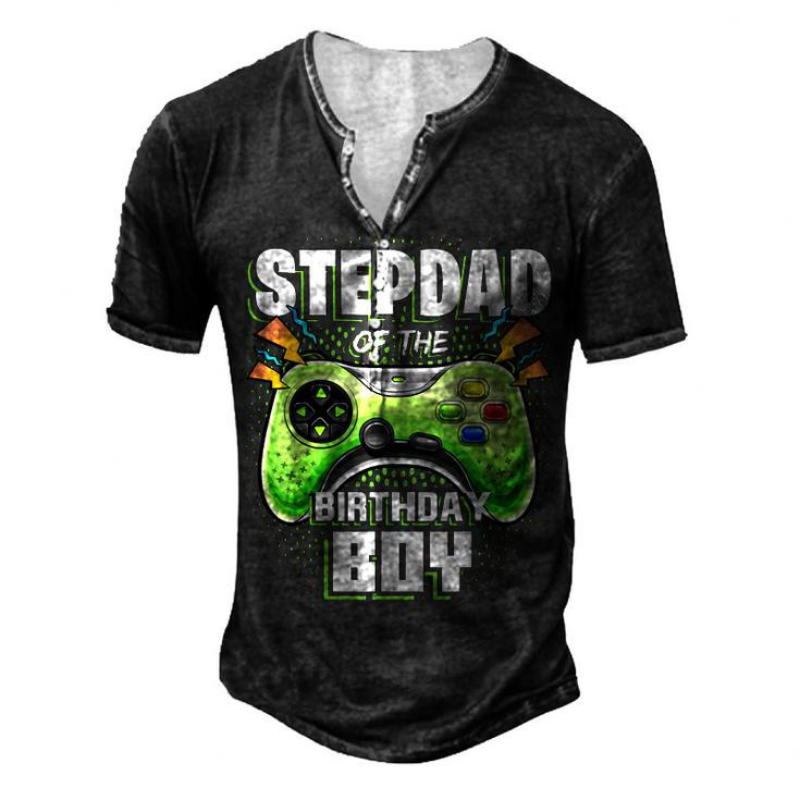 Stepdad Of The Birthday Boy Matching Family Video Game Party Men's Henley T-Shirt