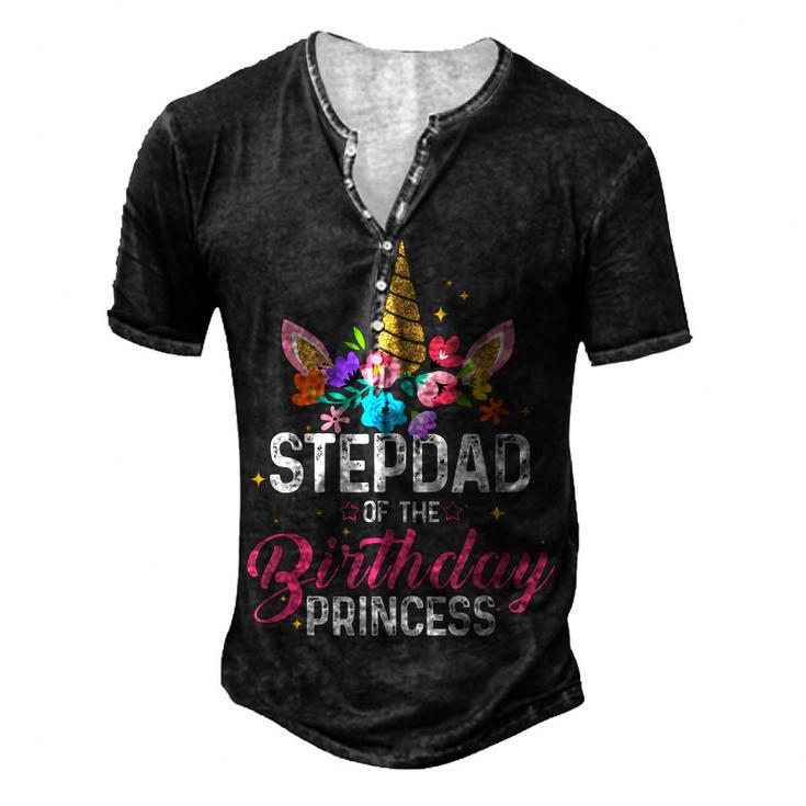 Stepdad Of The Birthday Princess Unicorn Birthday Men's Henley T-Shirt