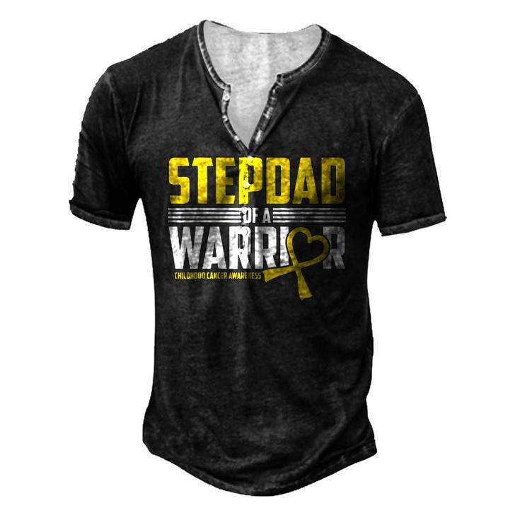Mens Stepdad Childhood Cancer Awareness Survivor Ribbon Warrior Men's Henley T-Shirt