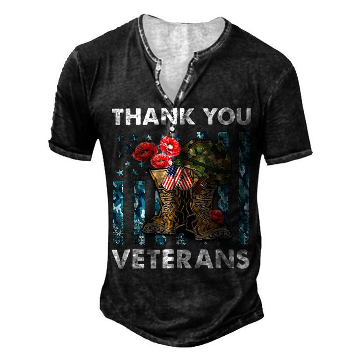Thank You Veterans Combat Boots Poppy Veteran Day T-Shirt T-Shirt Men's Henley Button-Down 3D Print T-shirt