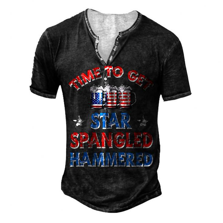 Time To Get Star Spangled Hammered 4Th Of July Beer Western Men's Henley T-Shirt