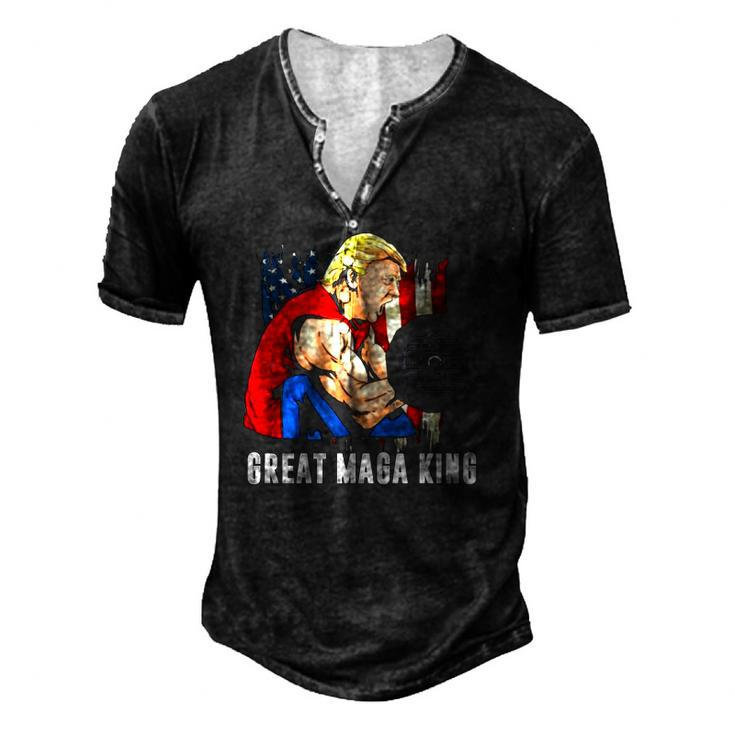 Trump Muscle Old The Great Maga King Ultra Maga Patriotic Flag Us Men's Henley T-Shirt