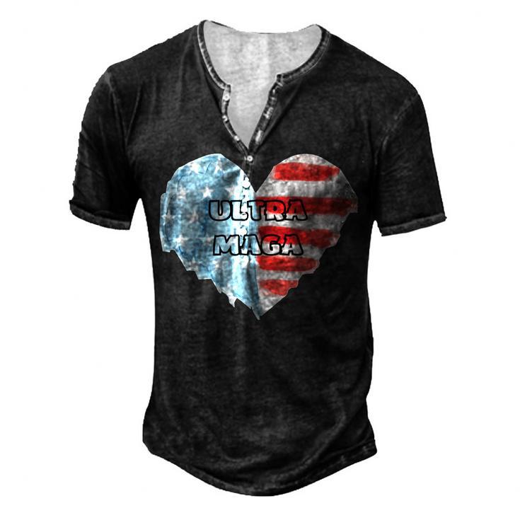 Ultra Maga  And Proud Of It  American Flag  Vote Red  Men's Henley Button-Down 3D Print T-shirt