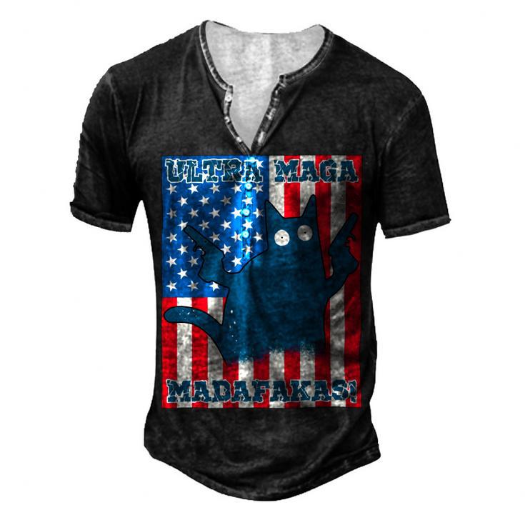 Ultra Maga Madafakas Cat American Flag Men's Henley Button-Down 3D Print T-shirt