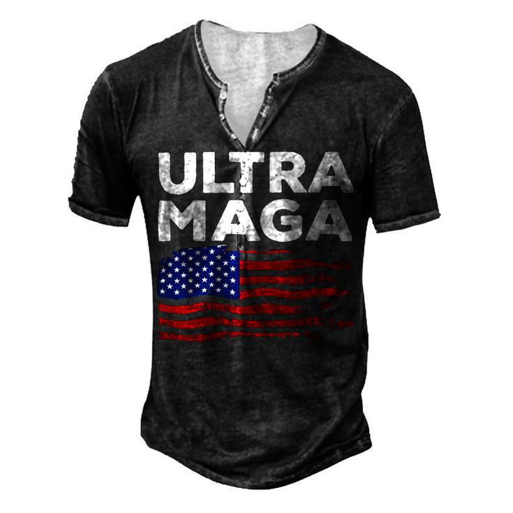 Ultra Maga Proud American Distressed Flag Patriotic Gift Men's Henley Button-Down 3D Print T-shirt