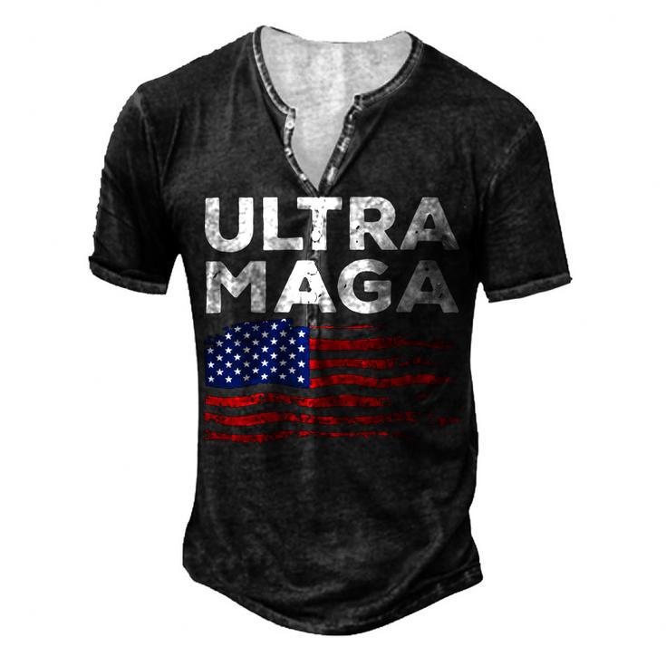 Ultra Maga Proud American Distressed Flag Patriotic Men's Henley Button-Down 3D Print T-shirt