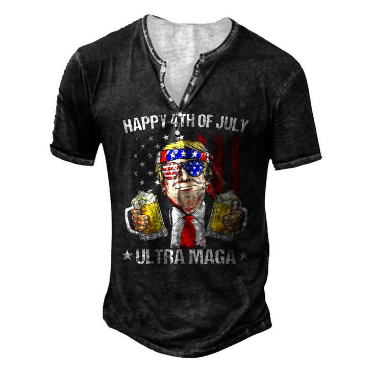 Ultra Maga Proud Pro Trump Happy 4Th Of July American Flag Men's Henley T-Shirt