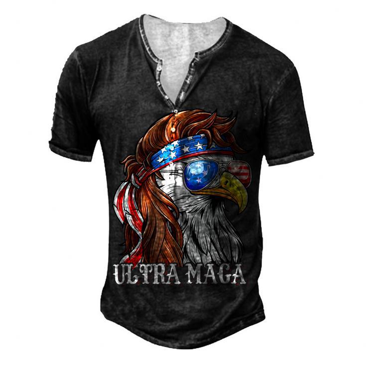 Ultra Maga Trump Sunglasses Eagle Head Usa Flag Bandana  Men's Henley Button-Down 3D Print T-shirt