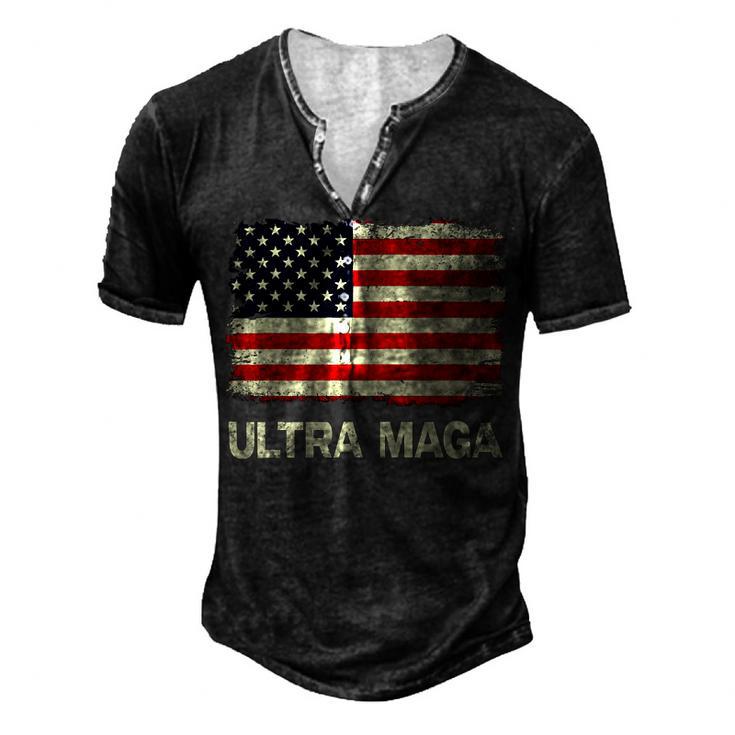 Ultra Maga United State Flag Men's Henley Button-Down 3D Print T-shirt