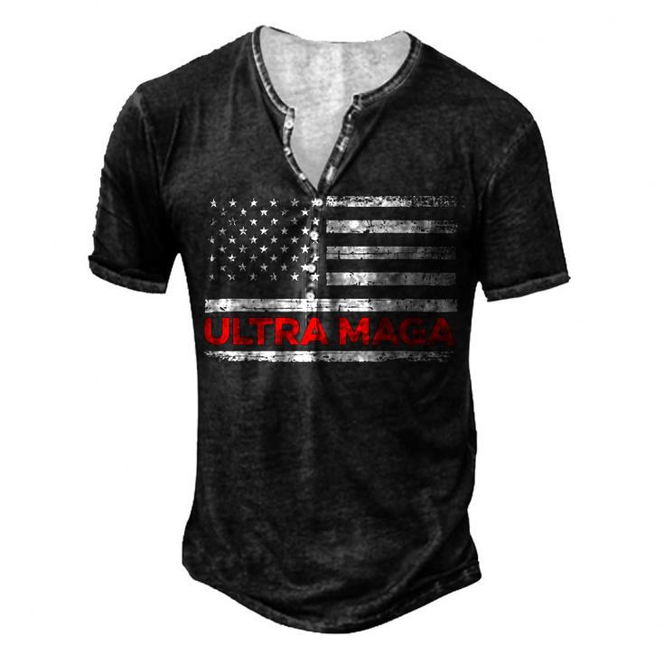 Ultra Maga United State Flag V2 Men's Henley Button-Down 3D Print T-shirt