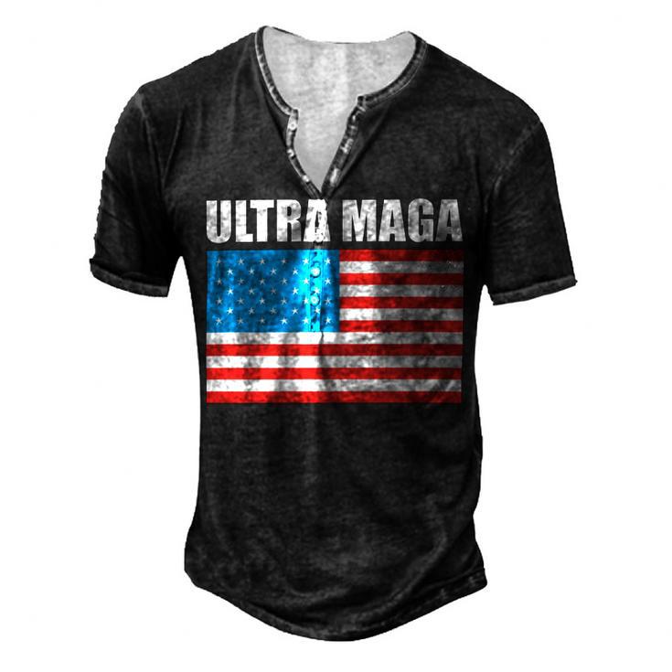 Ultra Maga Us Flag V2 Men's Henley Button-Down 3D Print T-shirt